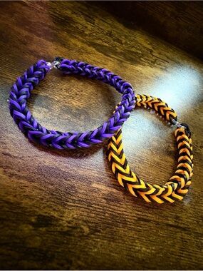 Purple and Orange Braided Rubber Bracelets - Women Jewelry